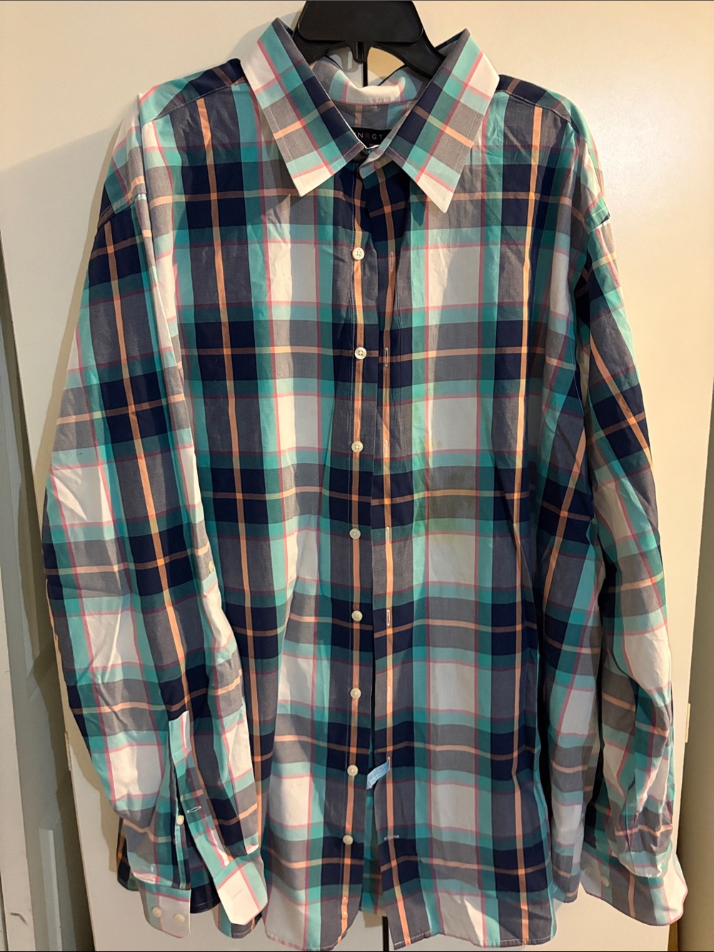 Men's Plaid Button-Down Shirt in Blue & Teal